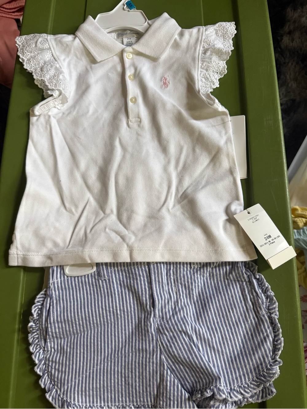 Ralph Lauren White Polo Top with Lace Cap Sleeves